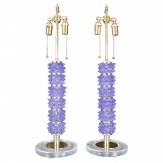 Pair of purple spiked glass table lamps